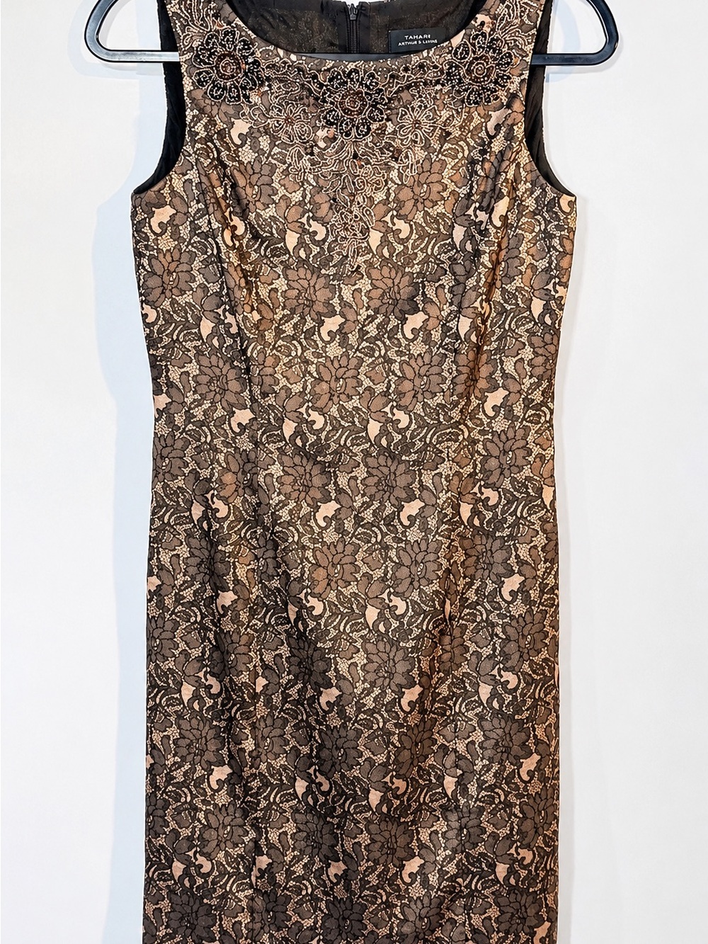 Tahari Arthur S Levine Beaded Lace Sheath Dress Size 2 Cocktail Wedding Guest - Picture 2 of 6
